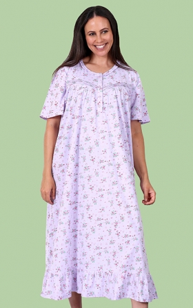Print Long Nightgown with Short Sleeves