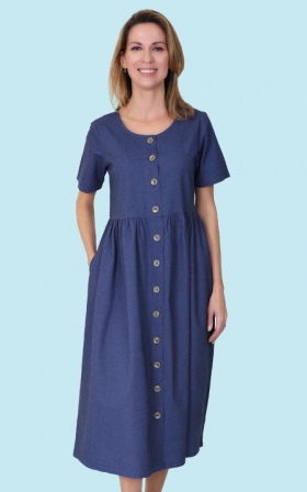 Health Pride - Indigo Cotton Button-Front Dress