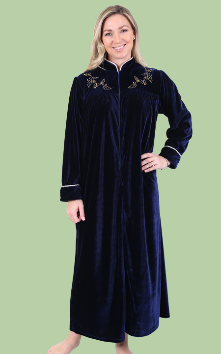 Do not miss this cozy womens zip-front velour robe