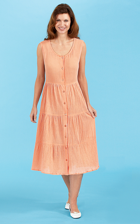 Crinkle Cotton Button-Front Dress