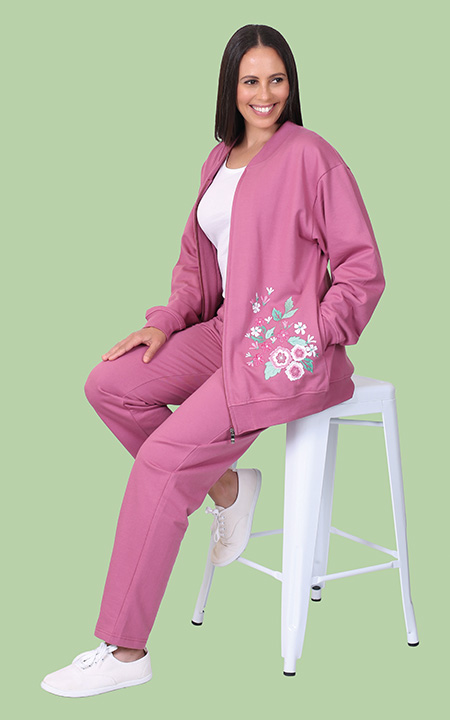 Embroidered Fleece Jacket with Fleece Pant