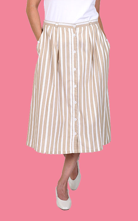 Stripe Button Front Skirt