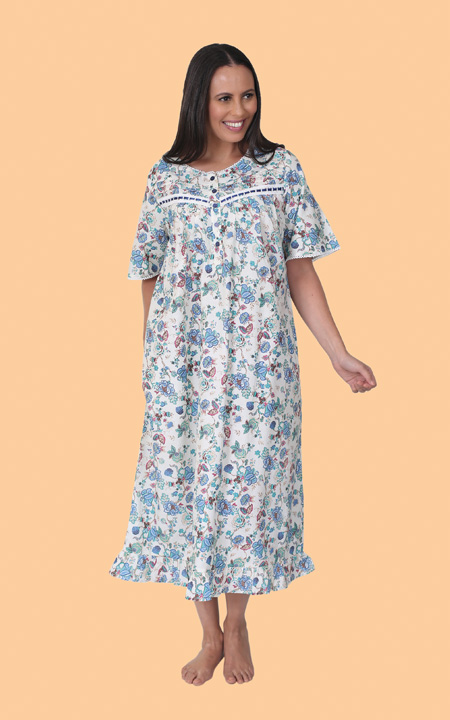 Print Nightgown with Satin Trim