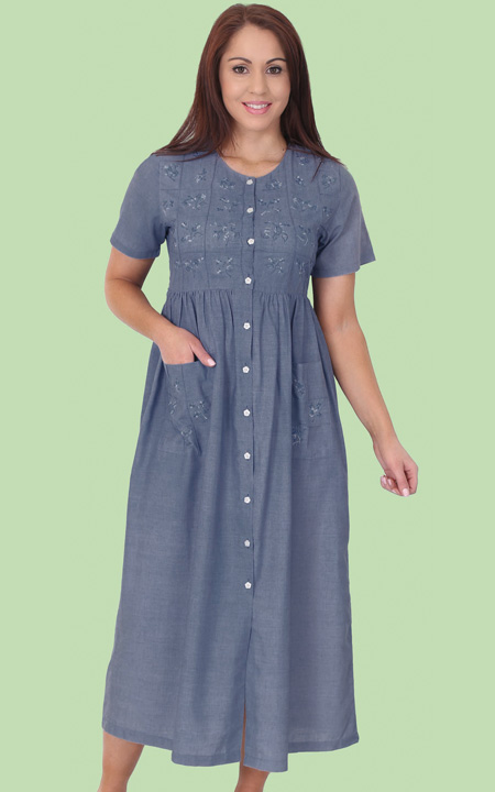 Chambray Block Embroidered Dress