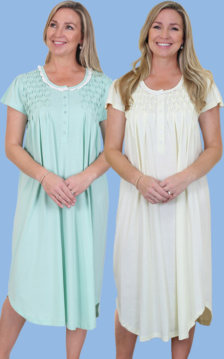 Mint and Yellow Smocked Nightgowns