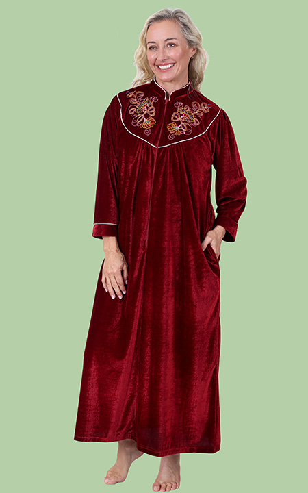 Embroidered Velour Robe