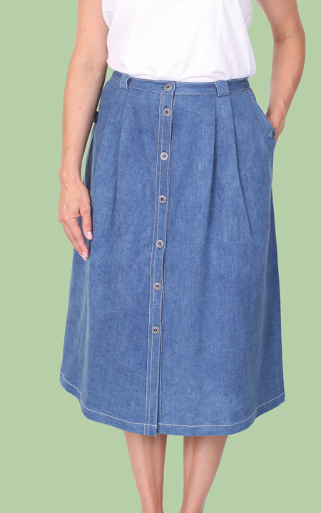 Denim Button-Front Skirt