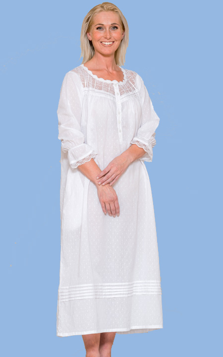 Pintuck & Lace Swiss Dot Nightgown