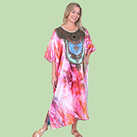 Pink Feather Satin Caftan