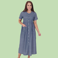 Chambray Block Embroidered Dress